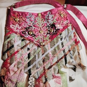 Embroidered Pink Fringe Bag